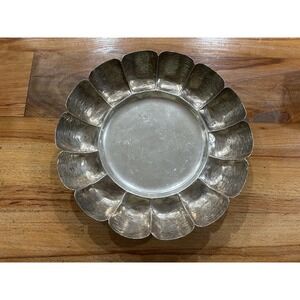 Antique 900 Sterling Silver (Coin) Bowl Tray Hammered Engraved Scalloped 533 G